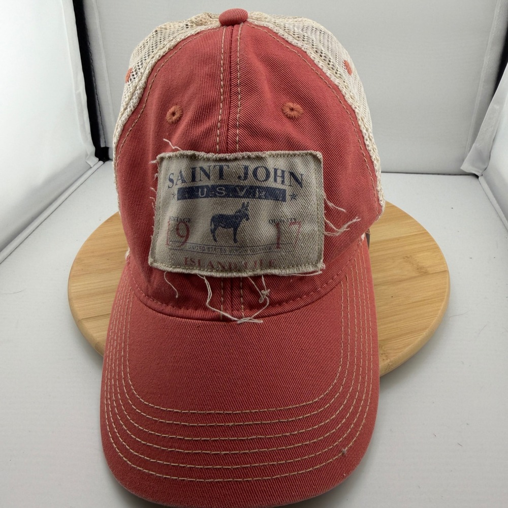 Legacy Saint John USVI Island Life Trucker Hat Red Tan Mesh Snapback Cap